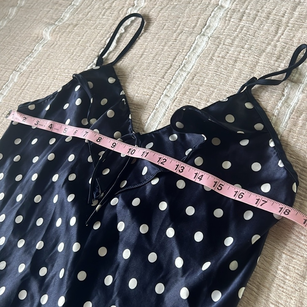 Vintage 90s SATIN Polka Dot Ruffle Low V Back Slip Dress in Navy White | M - Picture 8 of 10